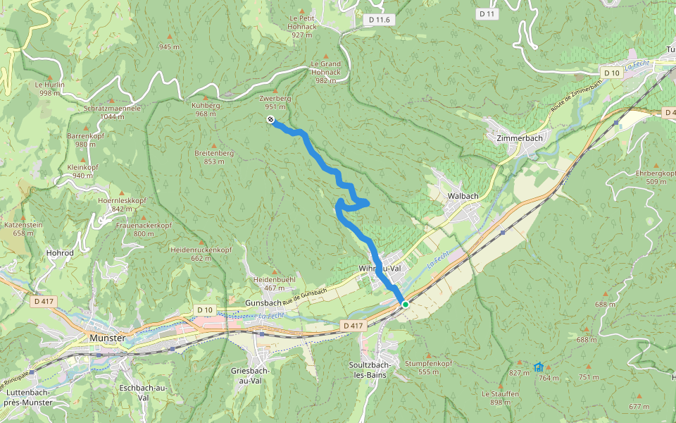 Wihr-au-Val - Wasen Croix bleu walking route map in Wihr-au-Val