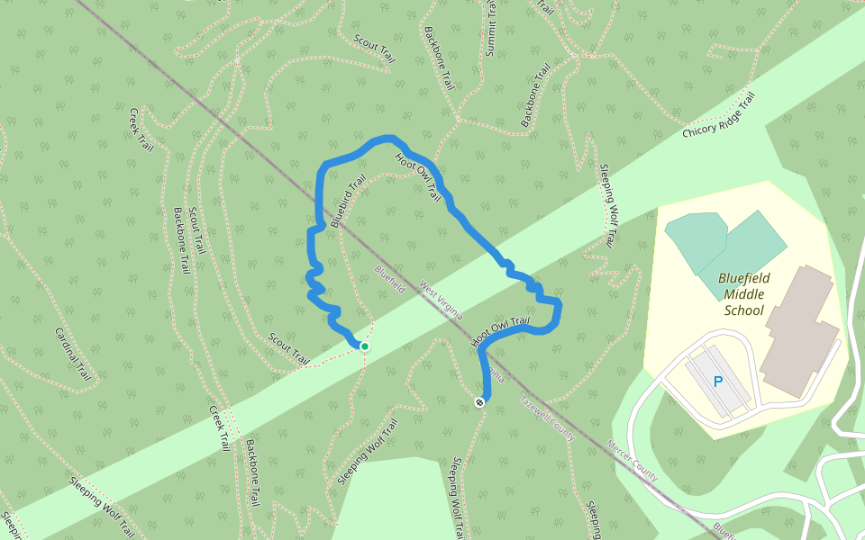 Hoot Owl Trail walking route map in Bluefield