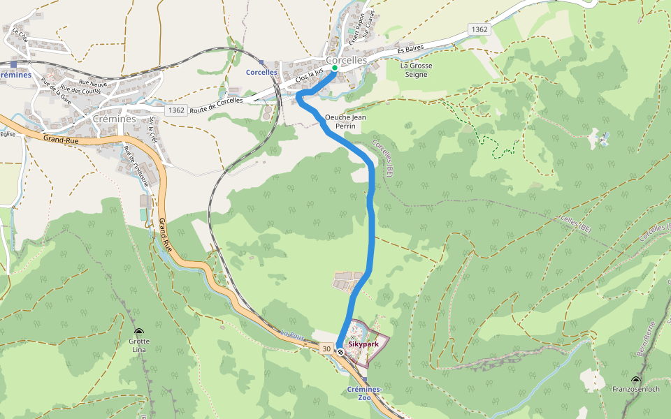 Corcelles - Siky-Ranch walking route map in Corcelles