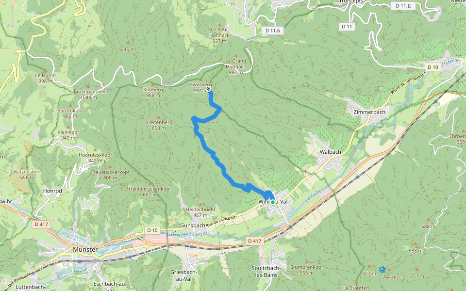 Wihr-au-Val - Wasen Triangle jaune walking route map in Wihr-au-Val