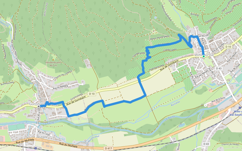 Wihr-au-Val - Gunsbach Chevalet rouge walking route map in Wihr-au-Val