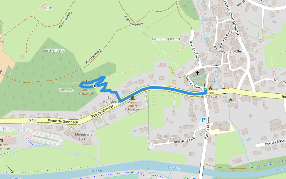 Gunsbach - Monument Albert Schweitzer   Triangle rouge walking route map in Gunsbach
