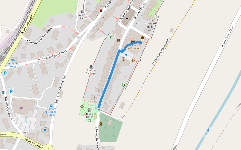 Sentier du Vitrail de Romont walking route map in Romont