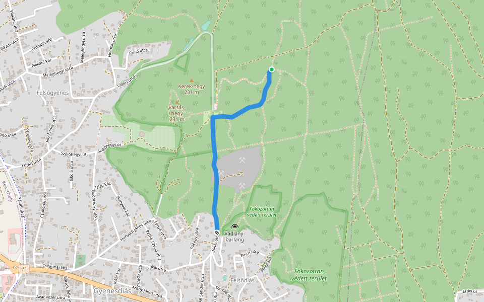 S+ (Gyenesdiás - Nagymező - KS csomópont) walking route map in Gyenesdiás