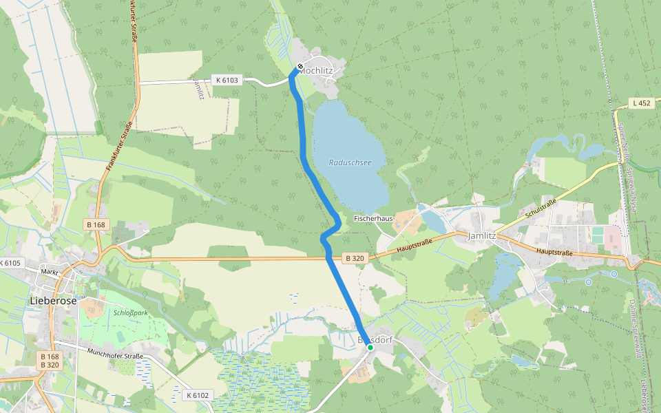 Wanderweg vom Blasdorf nach Mochlitz. walking route map in Lieberose
