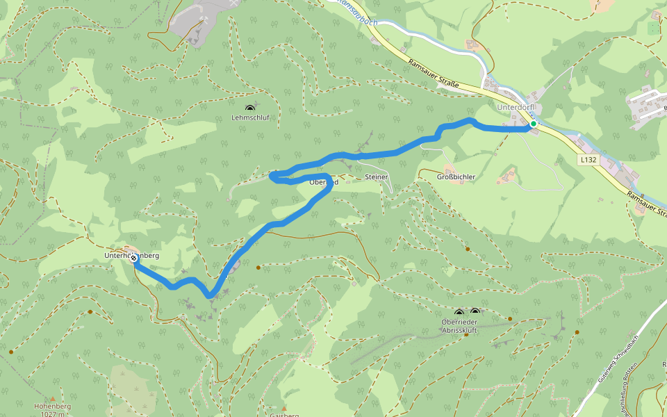 Ramsau - Unterhöhenberg walking route map in Ramsau bei Hainfeld