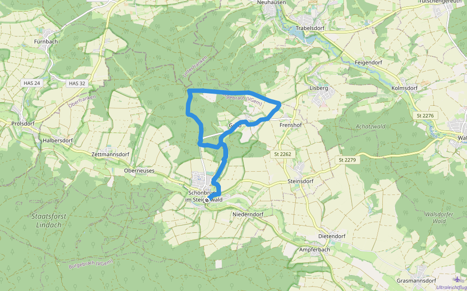 Rundweg Schönbrunn S 4 "Luitpoldweg" walking route map in Schönbrunn im Steigerwald