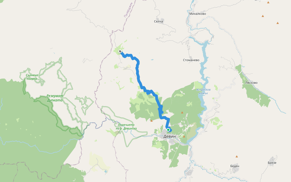 Девин - Лесичево walking route map in Devin
