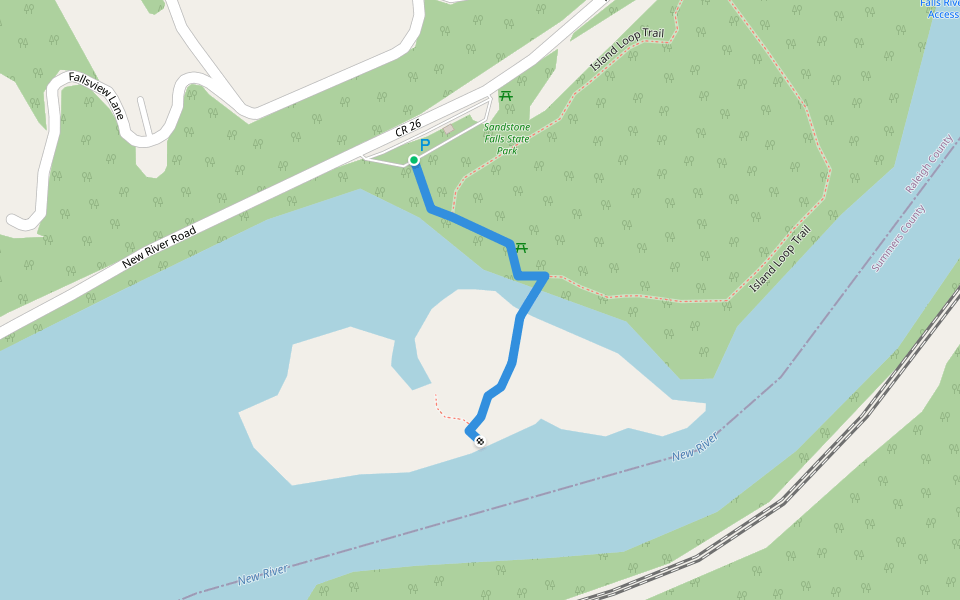 Sandstone Falls Boardwalk walking route map in Hinton