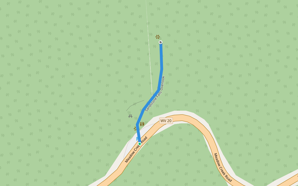 Sandstone Falls Overlook walking route map in Shady Spring