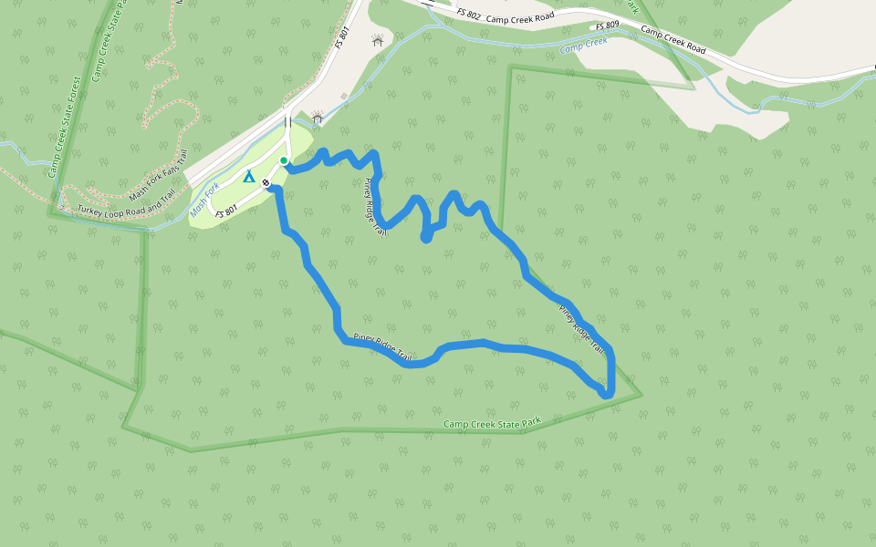 Piney Ridge Trail walking route map in Camp Creek