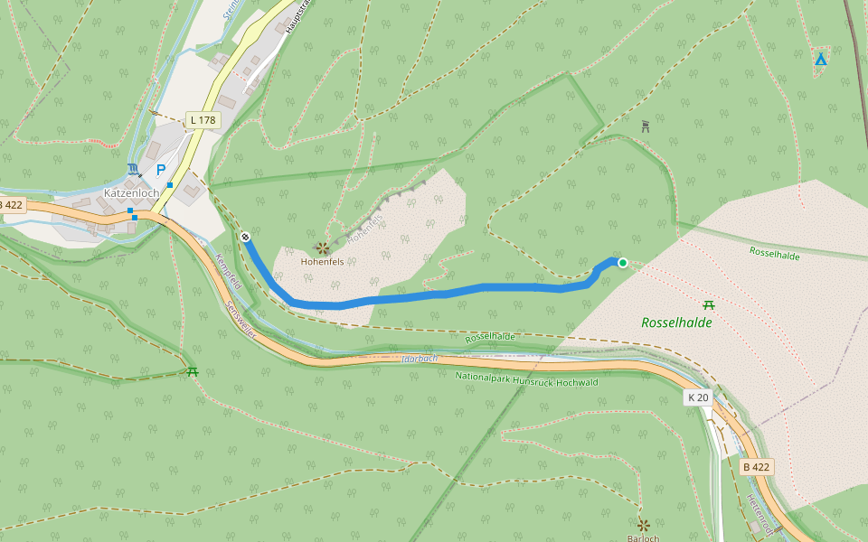 Saar-Hunsrück-Steig Zuwegung Kempfeld-Katzenloch walking route map in Sensweiler