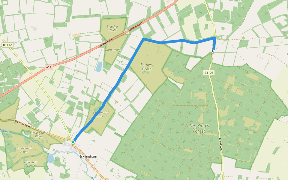 The Great Barrow Walk walking route map in Icklingham