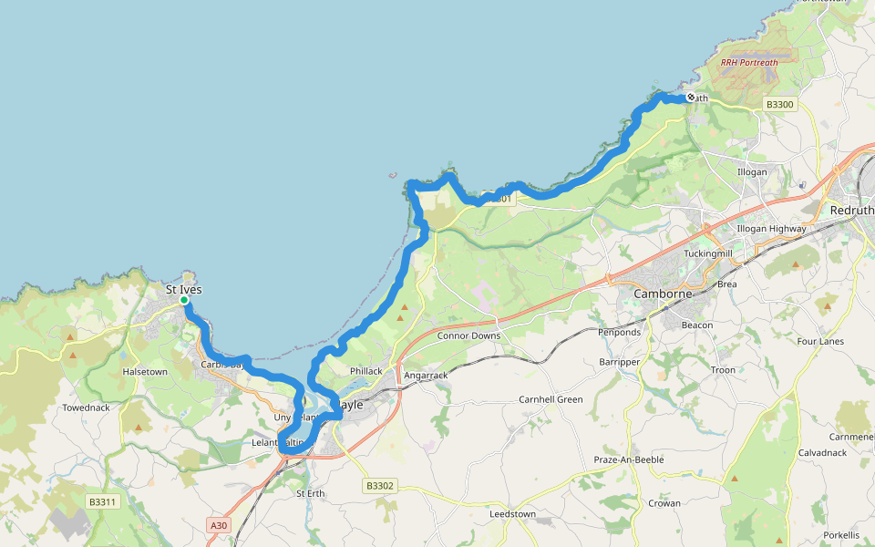 LGa03 St Ives to Portreath walking route map in St Ives