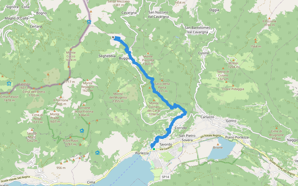 Porlezza- Quattro Valli walking route map in Porlezza