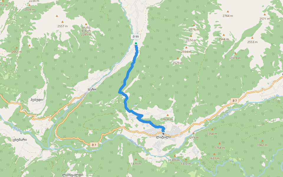 Ushkhvanari - Latali walking route map in Ushkhvanari