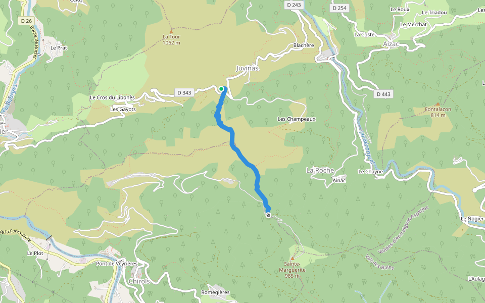 La Faysse - Font Rognon walking route map in Juvinas