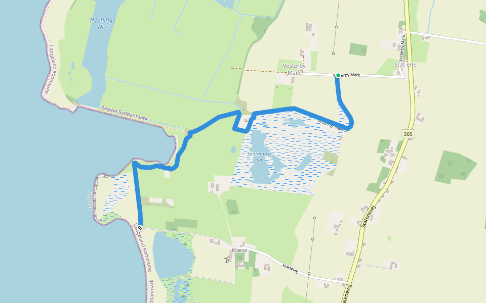Klæsø Natursti walking route map in Rudkøbing
