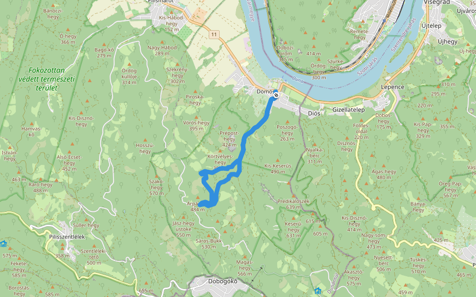 Rám-szakadék tanösvény (Dömös - Rám-szakadék - Dömös) walking route map in Dömös
