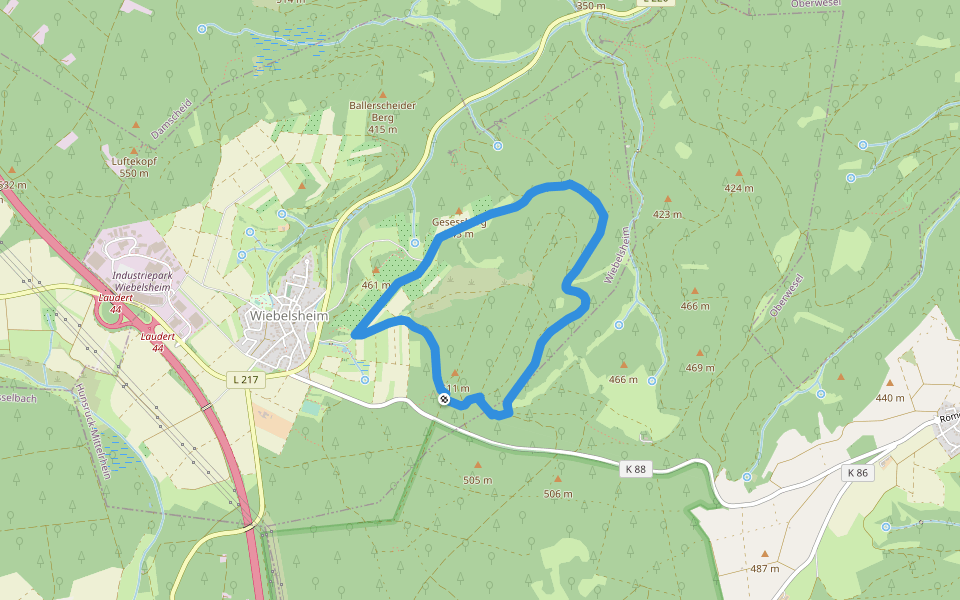Königsfeldschleife walking route map in Wiebelsheim