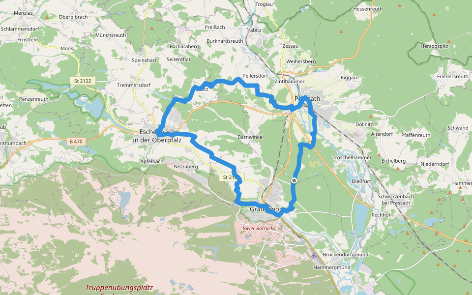Grafenwöhr Gründerweg walking route map in Grafenwöhr