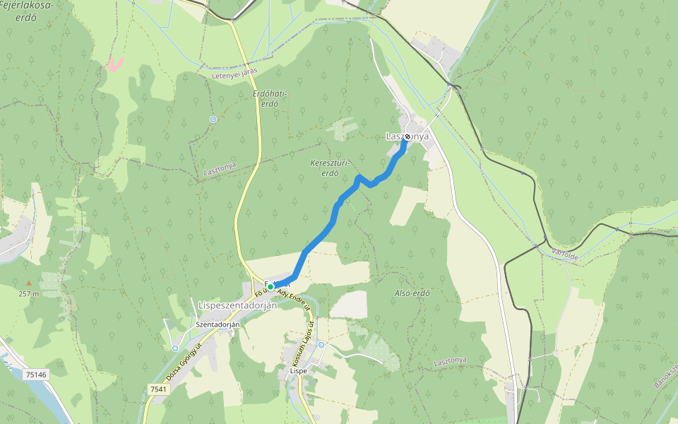 K+ walking route map in Lispeszentadorján