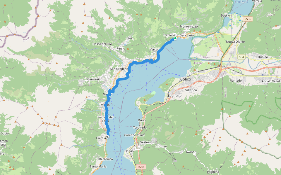 Lungolago walking route map in Gera Lario