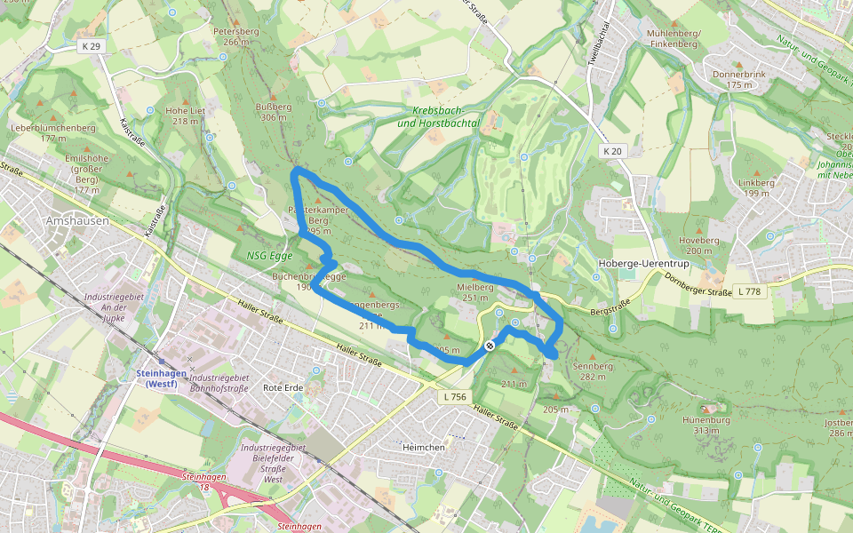Quellweg walking route map in Steinhagen