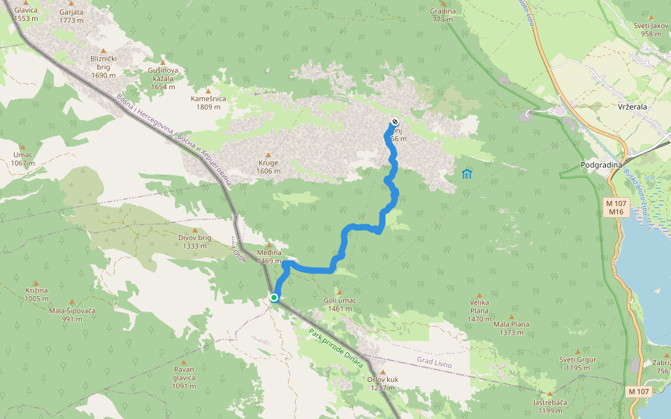 Planinarska staza na Konj I walking route map in Voštane