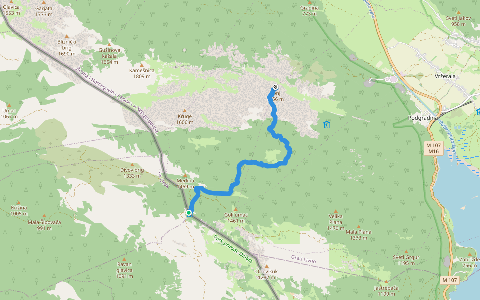 Planinarska staza na Konj II walking route map in Voštane