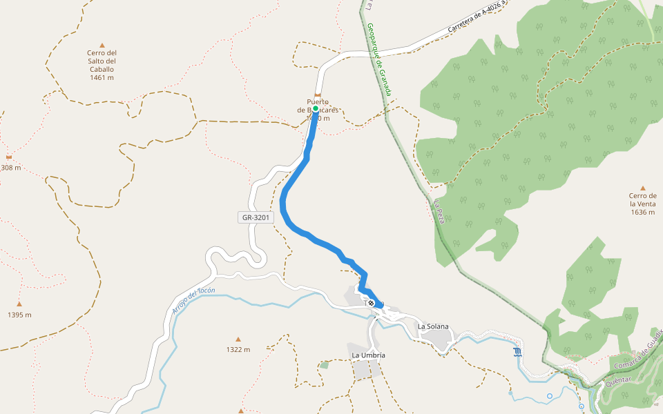 Camino Mozárabe. Variante a Tocón de Quéntar. walking route map in Quéntar