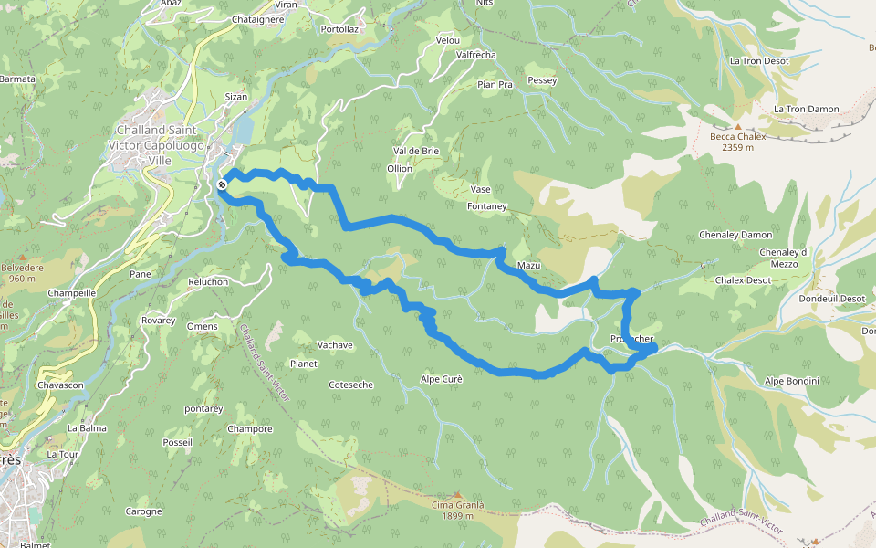 Anello delle gole del torrente Roesaz walking route map in Isollaz