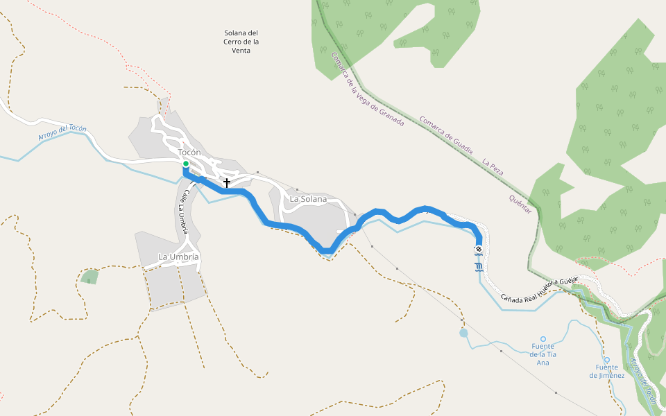 Tocón - Vado Muchacho walking route map in Tocón de Quéntar