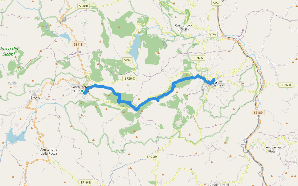 Magna Via Francigena - Variante 6.1 walking route map in Santo Stefano Quisquina