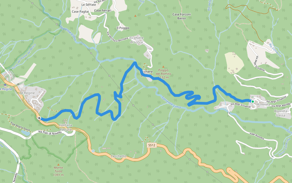 Rivoreta - Le Regine walking route map in Rivoreta