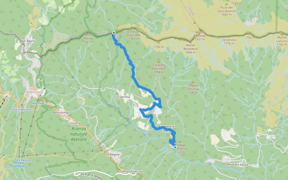 Sentiero 84 - Verginetta walking route map in Abetone