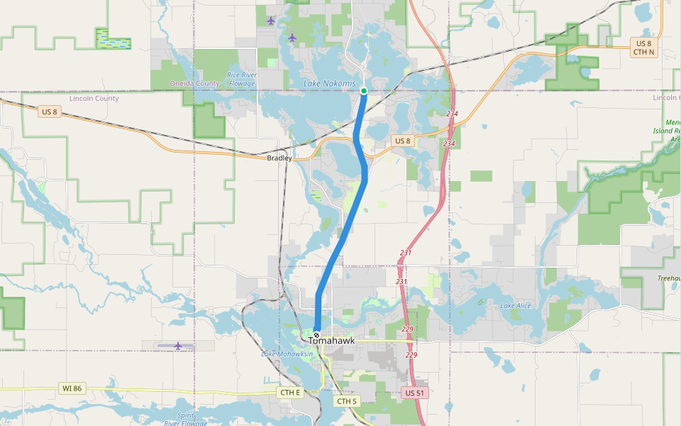Hiawatha Trail walking route map in Tomahawk