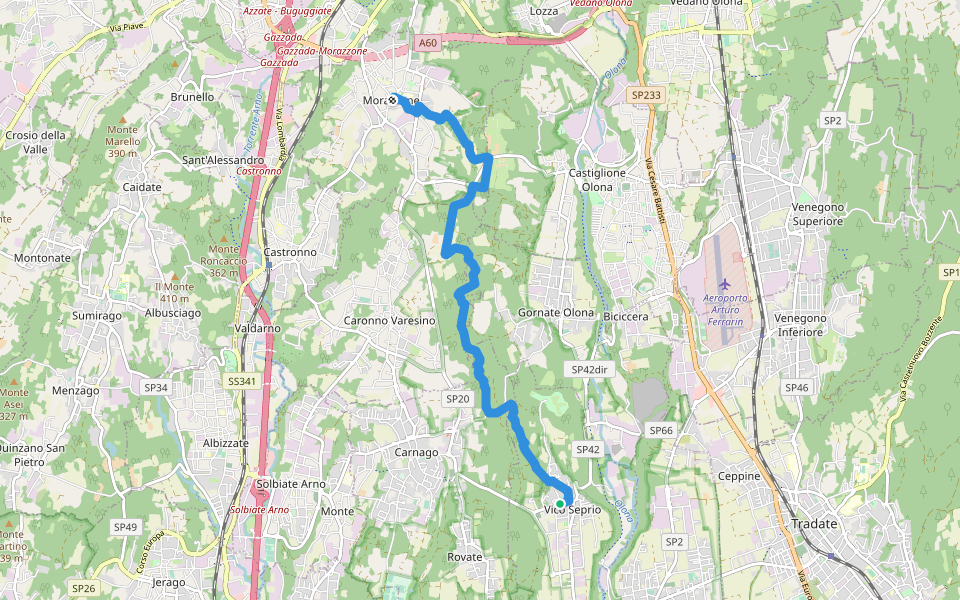 Sentiero del Tenore walking route map in Castelseprio