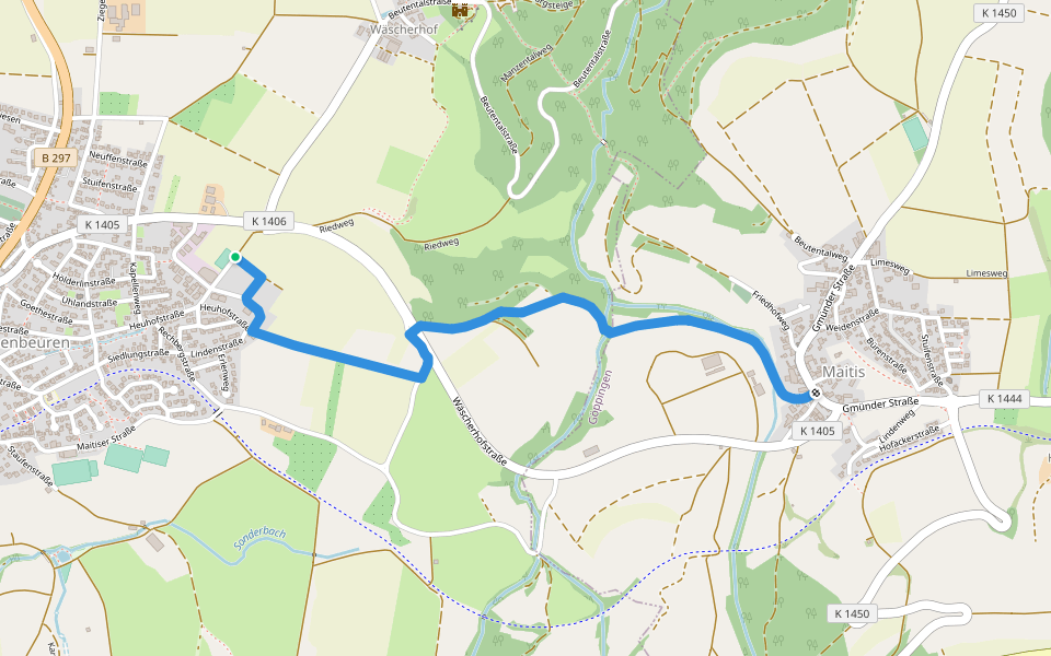 Blauer Balken: Wäschenbeuren - Maitis walking route map in Wäschenbeuren