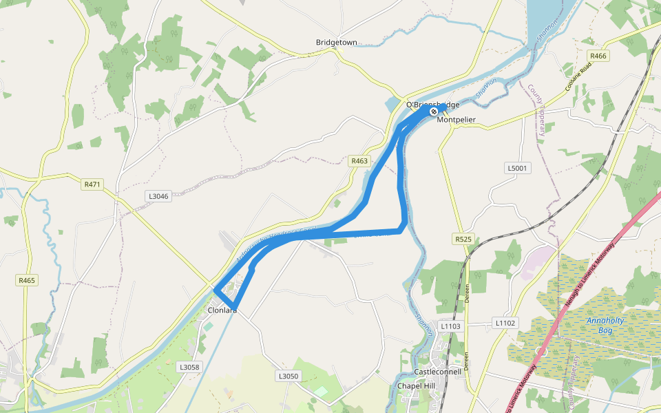 O'Briensbridge Old Barge Loop walking route map in O'Briensbridge-Montpelier