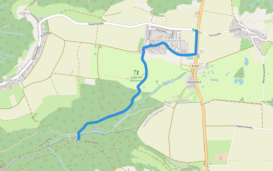 Unterkirneck - Marbachtal walking route map in Lorch