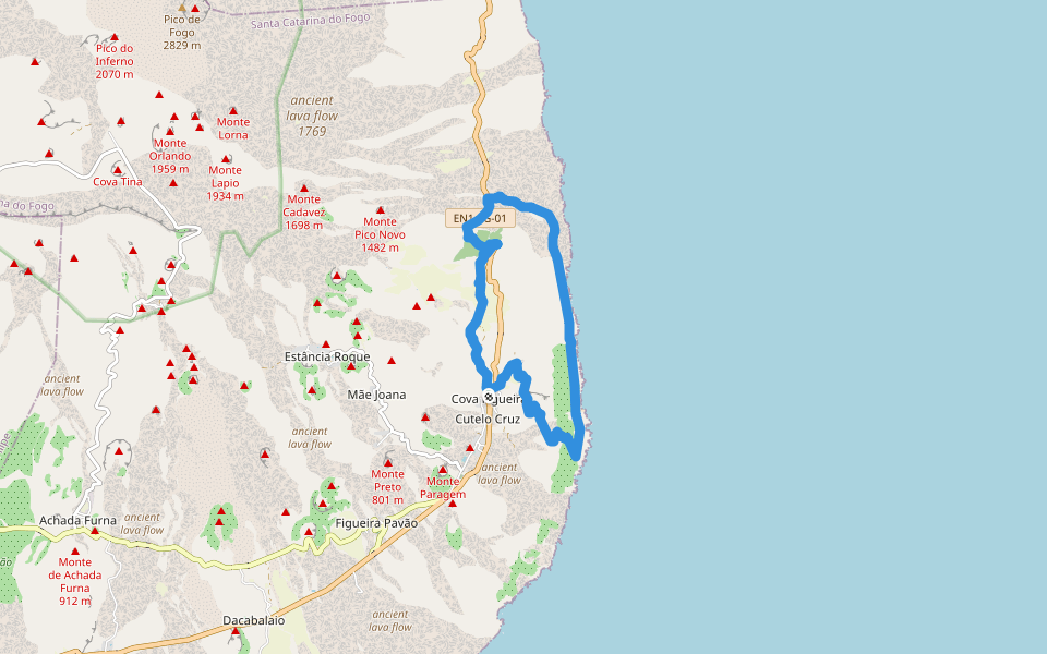 FGC1 Fogo Trails walking route map in Cova Figueira