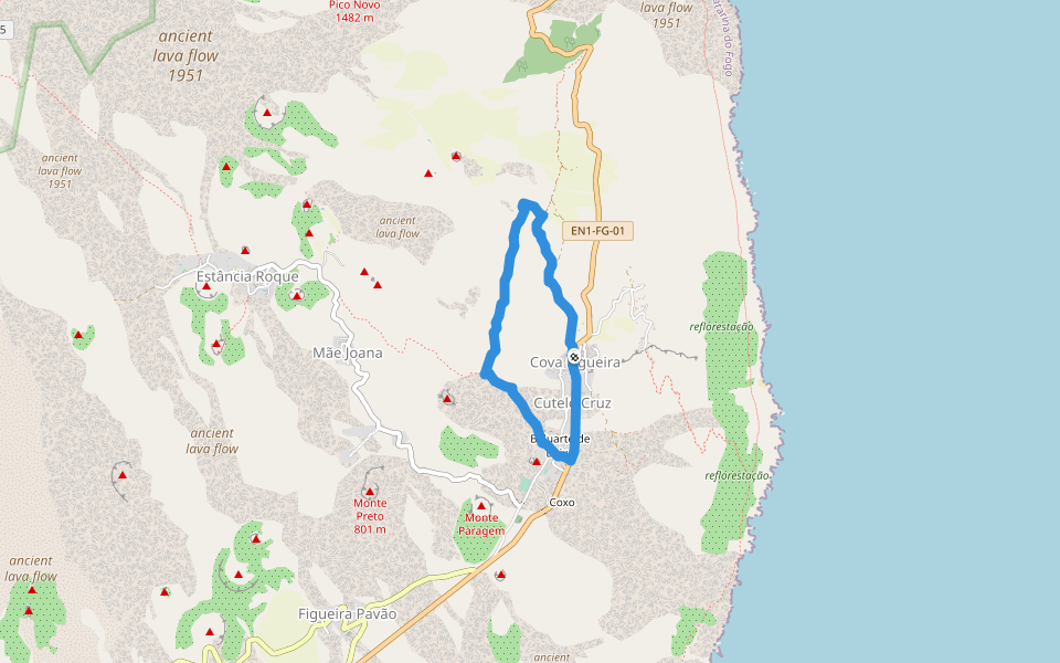FGC2 Fogo Trails walking route map in Cova Figueira
