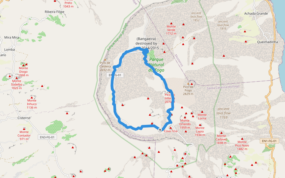FGC5 Fogo Trails walking route map in Tinteira