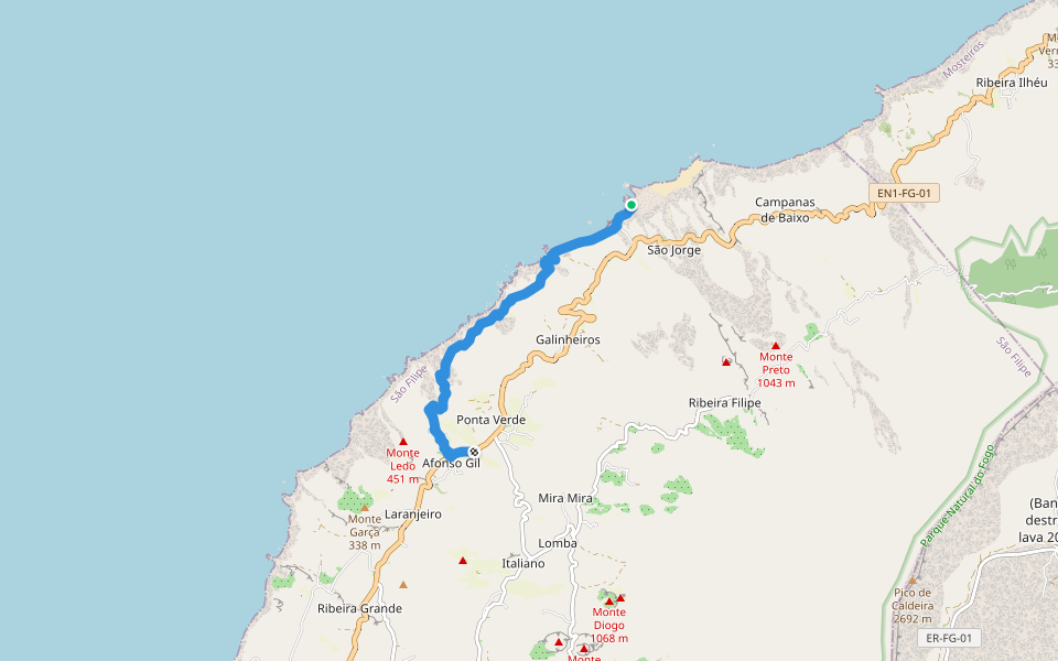 FGC15 Fogo Trails walking route map in Cova Figueira