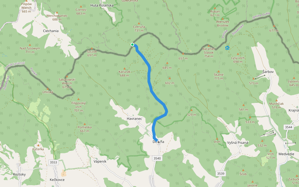Dlhoňa - Sedlo Mazgalica walking route map in Wetlina