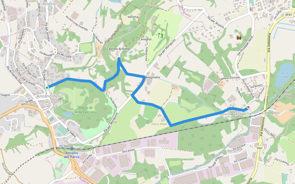 Inverigo - Lambrugo walking route map in Anzano del Parco