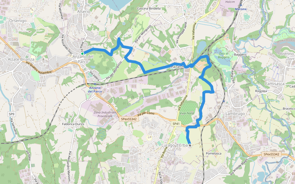 Inverigo - Lambrugo walking route map in Anzano del Parco