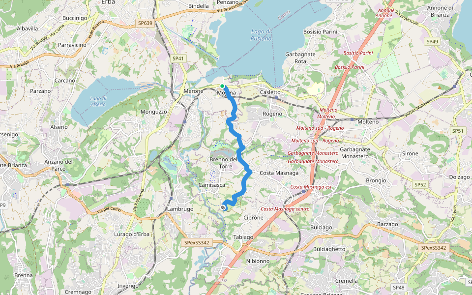 Lambro - Pusiano walking route map in Merone