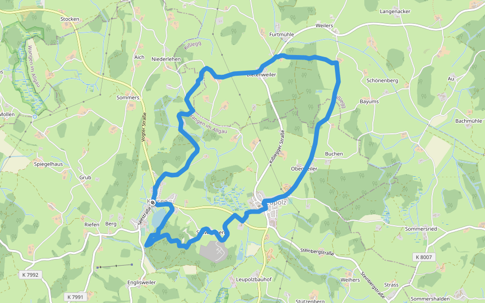 Wanderweg 16 Wangen im Allgäu walking route map in Wangen im Allgäu